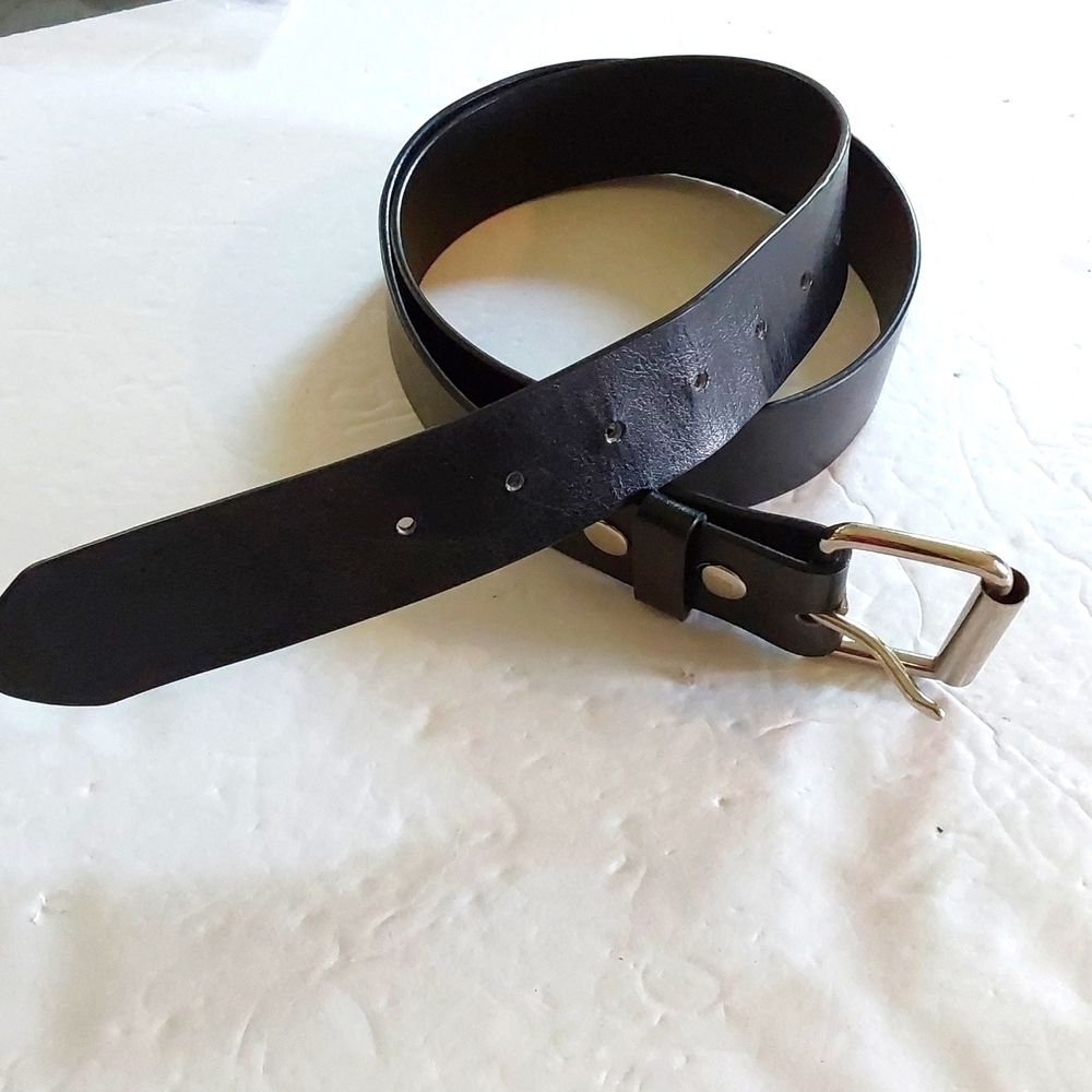 MENS Black Premium Leather Belt W/ Silver Roller Buckle Neutral  Sz.Large